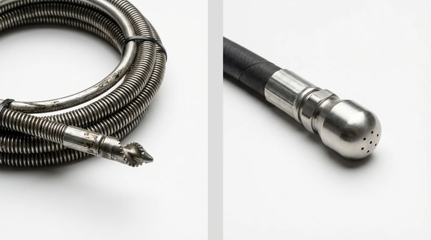 Drain snake cable and hydro jetting nozzle used for drain cleaning in Ashville, OH