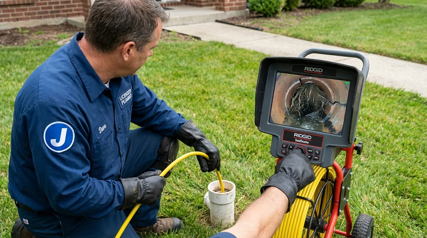 Sewer camera inspection being performed by Johns Plumbing LLC in Ashville