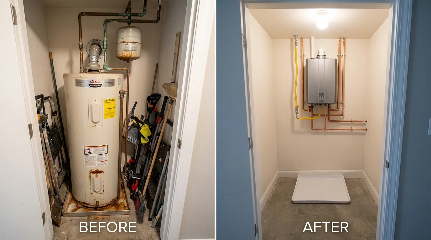 Tank water heater versus wall-mounted tankless unit comparison for Ashville, OH homeowners