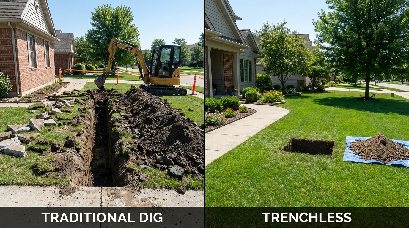 Trenchless sewer repair with minimal yard damage versus traditional excavation in Ashville, OH
